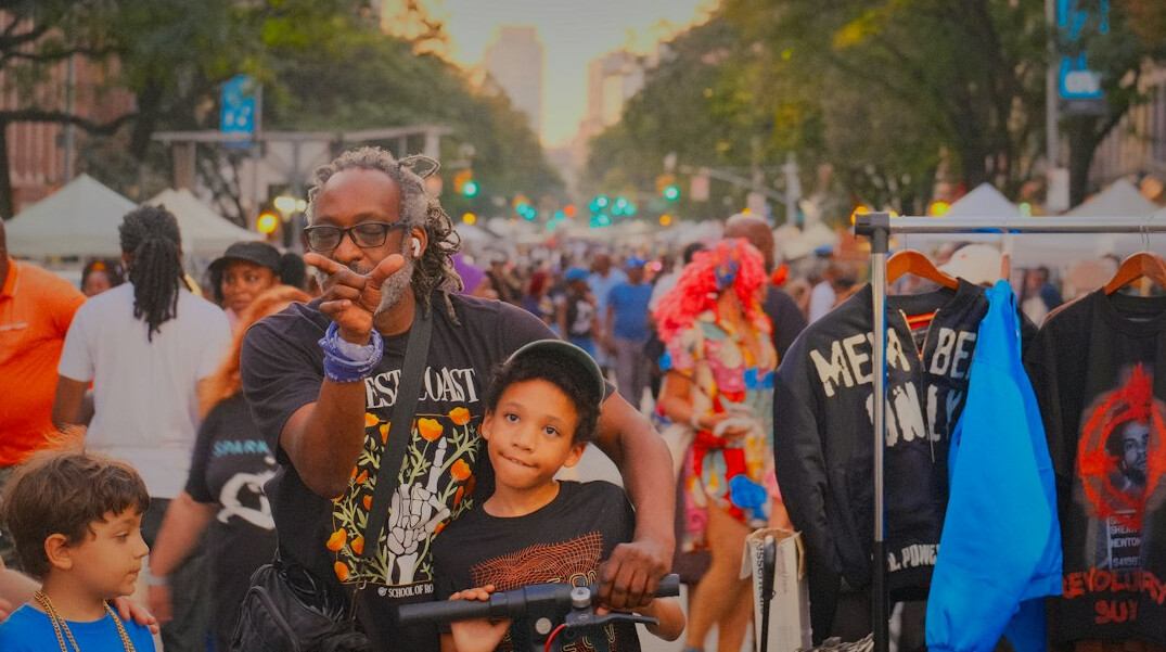 diverse crowd in urban street